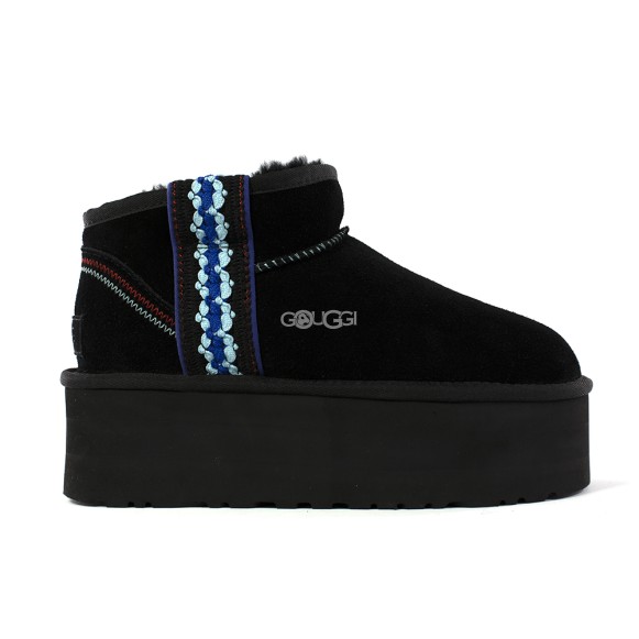 Женские мини угги на платформе UGG  Classic Mini Platform Black 1