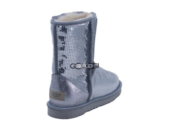 Женские короткие угги с пайетками Classic Short Sparkles Silver