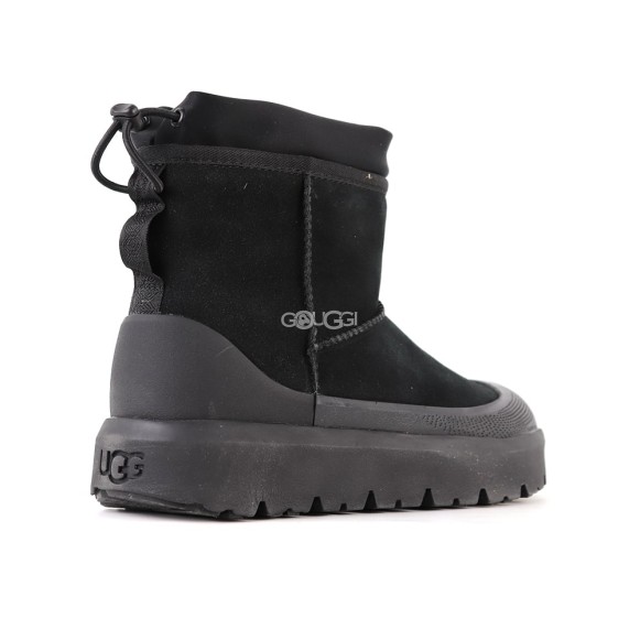 Женские мини угги с галошами Ugg Classic Mini Weather Hybrid Black (Угг Классик мини хабрид черные)