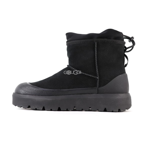 Женские мини угги с галошами Ugg Classic Mini Weather Hybrid Black (Угг Классик мини хабрид черные)