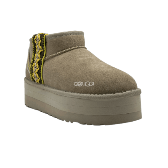 Женские мини угги на платформе Classic Ultra Mini Braid Plat Boot Sand