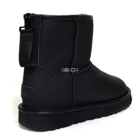 Женские мини угги на молнии Classic Mini Metallic LOGO ZIP SHINE Black