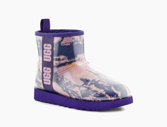 Женские прозрачные мини угги Classic Clear Mini Natural Marble - Violet Night