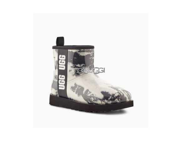 Женские прозрачные мини угги Classic Clear Mini Natural Marble - Black