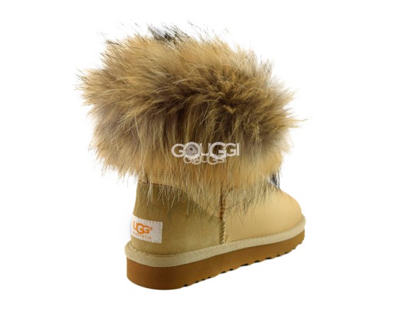Женские угги с мехом лисы Mini Fox Fur Metallic Gold