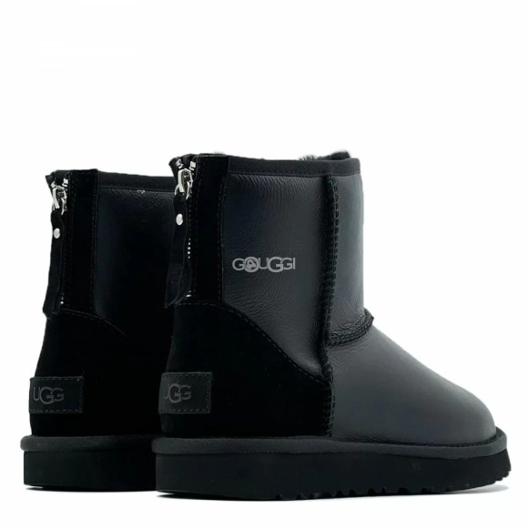 Женские мини угги на молнии Ugg Classic Mini Zip Metallic Black (без камней)