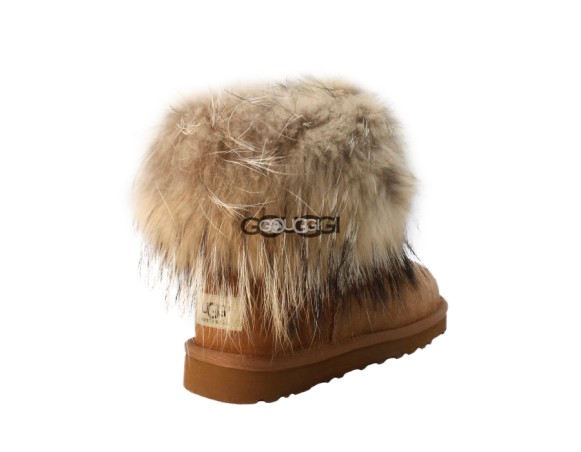 Женские мини угги с мехом лисы Mini Fox Fur Chestnut